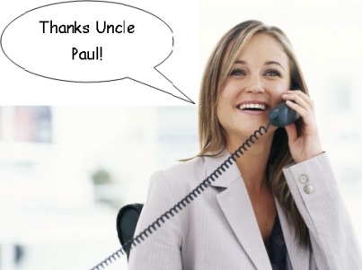 Young businesswoman using telephone in office, smiling
