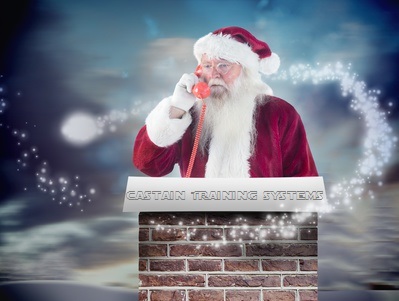 Composite image of santa on his red phone